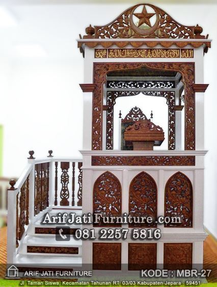mimbar masjid ukir warna putih natural