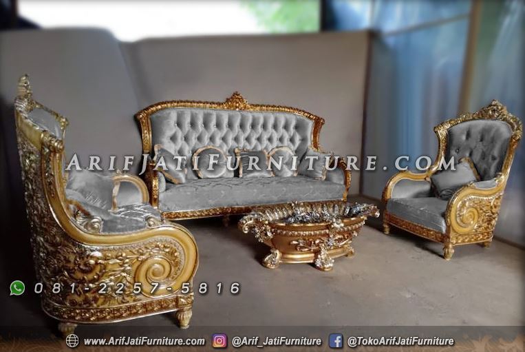  Kursi  Tamu  Mewah  Warna Emas Klasik ARIF JATI FURNITURE